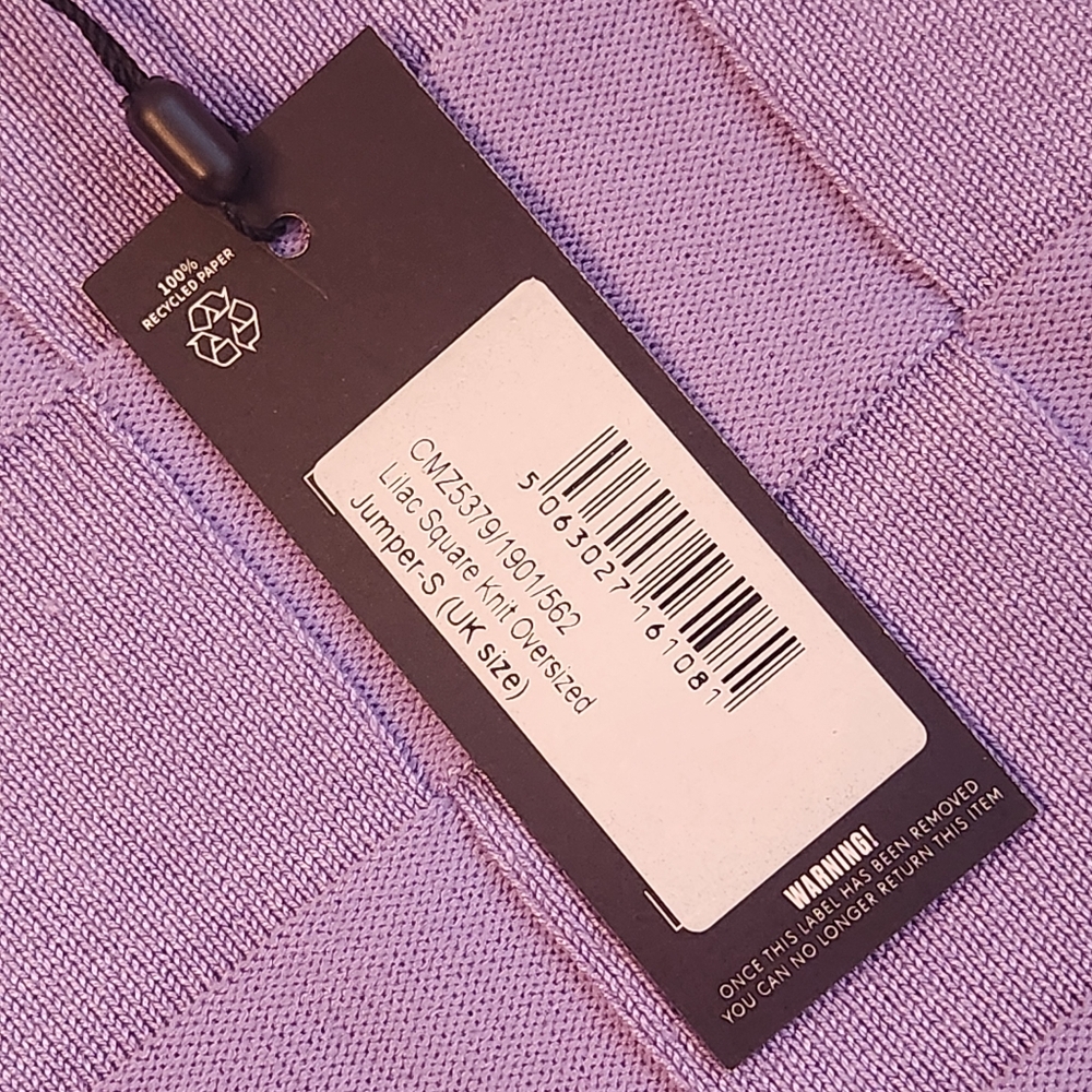 PrettyLittleThing PLT Sweater S Lilac Purple Square Checks Knit Oversized New$62 - Picture 9 of 11